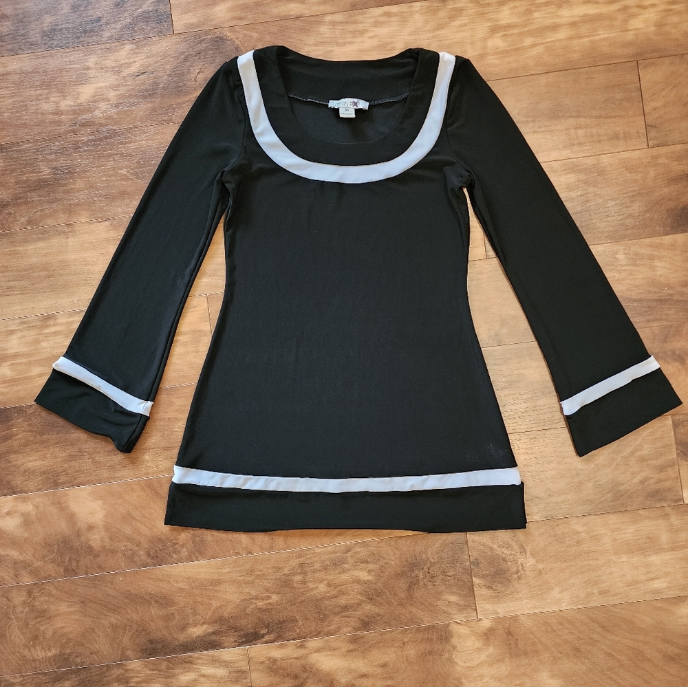 White House Black Market Tunic Womens X-Small Black & White 3/4 Sleeve